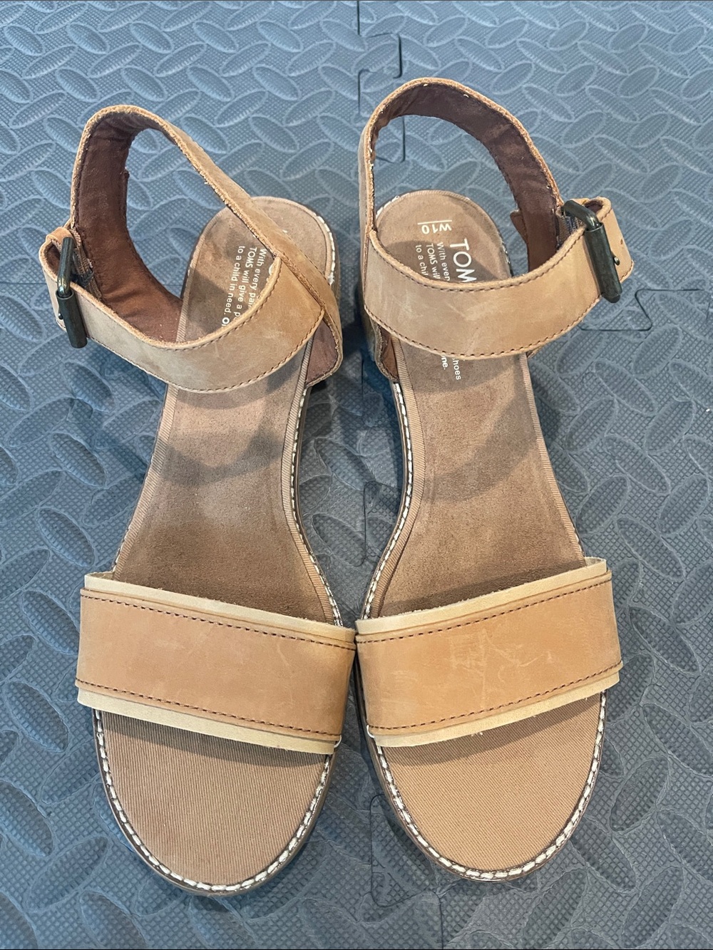 TOMS Tan Leather Ankle-Strap Sandals